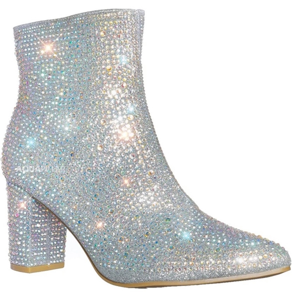 Betsey Johnson Dupe Rhinestone Crystal Iridescent Sparkle Booties